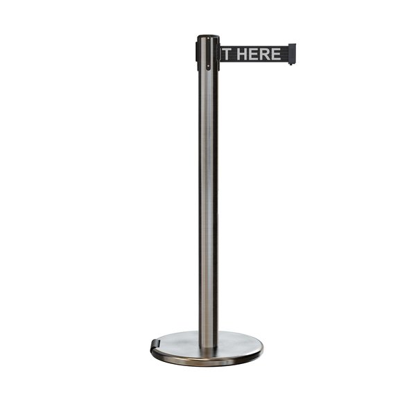 Montour Line Retractable Belt Rolling Stanchion, 2.5ft Sat.Steel Post  11ft. Wait ME630-SS-PLEAWBW-110